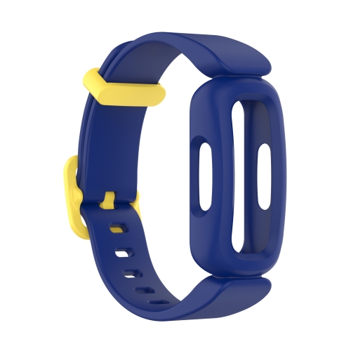 For Fitbit Ace 3 Silicone Integrated Replacement Strap Watchband(Dark Blue Yellow Buckle)