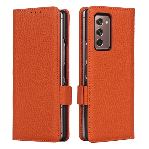 For Samsung Galaxy Z Fold2 5G Lychee Texture Buckle Horizontal Flip Leather Case with Holder & Card Slot & Wallet(Orange)