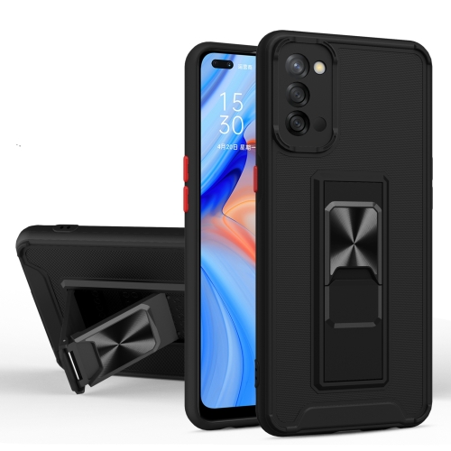 For OPPO A52 Dual-color Skin Feel TPU + PC Magnetic Shockproof Case with Invisible Holder(Black)