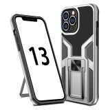 Armor 2 in 1 PC + TPU Magnetic Shockproof Case with Foldable Holder For iPhone 13 Pro Max(Silver)