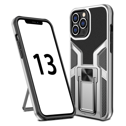 Armor 2 in 1 PC + TPU Magnetic Shockproof Case with Foldable Holder For iPhone 13 Pro Max(Silver)