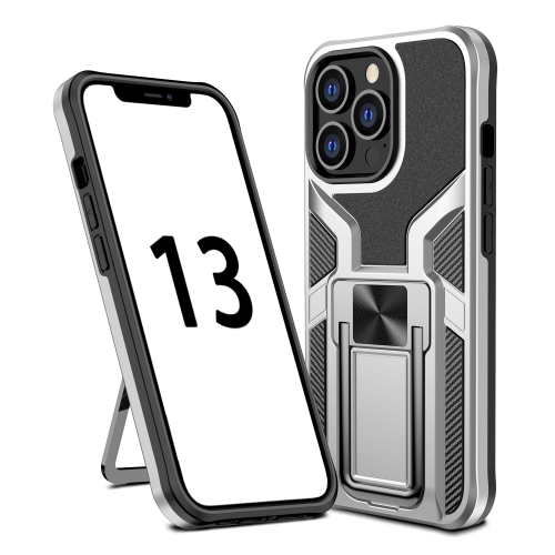 Armor 2 in 1 PC + TPU Magnetic Shockproof Case with Foldable Holder For iPhone 13 Pro(Silver)
