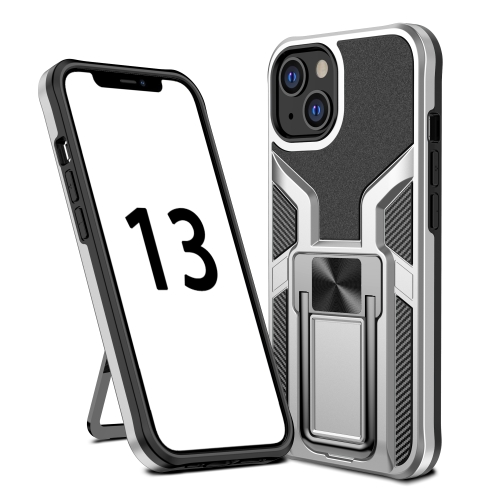 Armor 2 in 1 PC + TPU Magnetic Shockproof Case with Foldable Holder For iPhone 13(Silver)