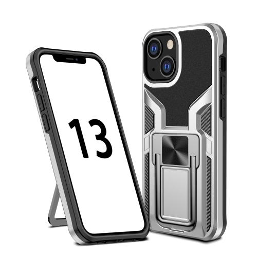 Armor 2 in 1 PC + TPU Magnetic Shockproof Case with Foldable Holder For iPhone 13 mini(Silver)