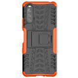 For Sony Xperia 10 III Tire Texture Shockproof TPU+PC Protective Case with Holder(Orange)
