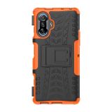 For Xiaomi Redmi K40 Gaming Tire Texture Shockproof TPU+PC Protective Case with Holder(Orange)