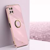 For Samsung Galaxy A22 4G XINLI Straight 6D Plating Gold Edge TPU Shockproof Case with Ring Holder(Cherry Purple)