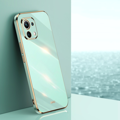 For Xiaomi Mi 11 XINLI Straight 6D Plating Gold Edge TPU Shockproof Case(Mint Green)