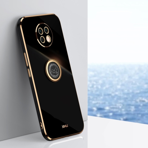 For Xiaomi Redmi Note 9 5G XINLI Straight 6D Plating Gold Edge TPU Shockproof Case with Ring Holder(Black)