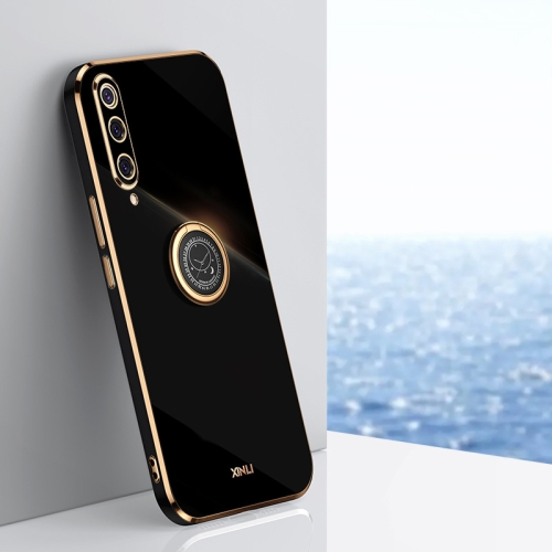 For Xiaomi Mi 9 XINLI Straight 6D Plating Gold Edge TPU Shockproof Case with Ring Holder(Black)
