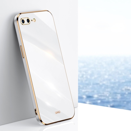XINLI Straight 6D Plating Gold Edge TPU Shockproof Case For iPhone 8 Plus / 7 Plus(White)