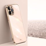 XINLI Straight 6D Plating Gold Edge TPU Shockproof Case For iPhone 12 Pro Max(Pink)