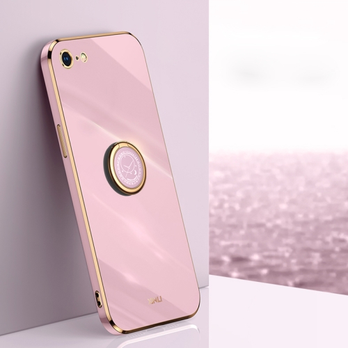 XINLI Straight 6D Plating Gold Edge TPU Shockproof Case with Ring Holder For iPhone 6 Plus / 6s Plus(Cherry Purple)