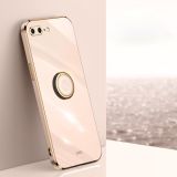XINLI Straight 6D Plating Gold Edge TPU Shockproof Case with Ring Holder For iPhone 8 Plus / 7 Plus(Pink)