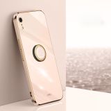 XINLI Straight 6D Plating Gold Edge TPU Shockproof Case with Ring Holder For iPhone XR(Pink)