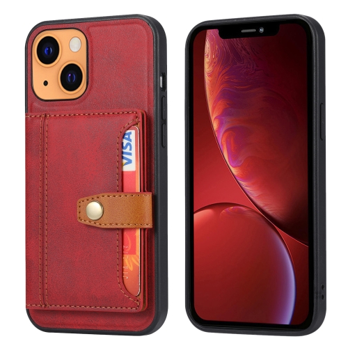 Calfskin Color Matching Shockproof TPU + PU Case with Holder & Card Slot For iPhone 13(Red)