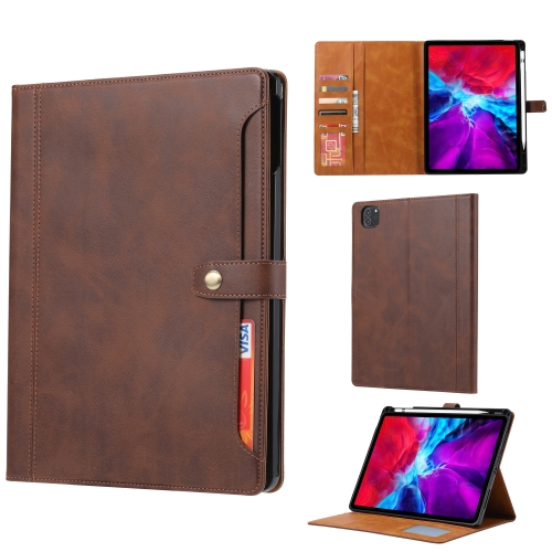 Calf Texture Double Fold Clasp Horizontal Flip Leather Case with Photo Frame & Holder & Card Slots & Wallet For iPad Pro 12.9 inch 2021(Brown)