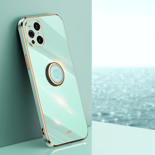 For OPPO Find X3 Pro XINLI Straight 6D Plating Gold Edge TPU Shockproof Case with Ring Holder(Mint Green)