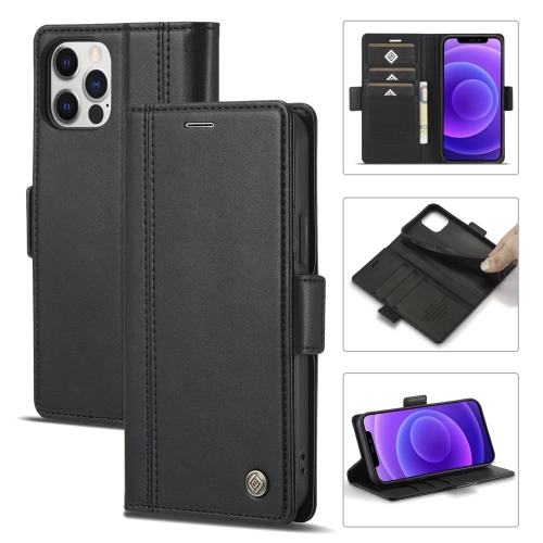 LC.IMEEKE Magnetic Buckle PU + TPU Horizontal Flip Leather Case with Holder & Card Slots & Wallet For iPhone 12 Pro Max(Black)