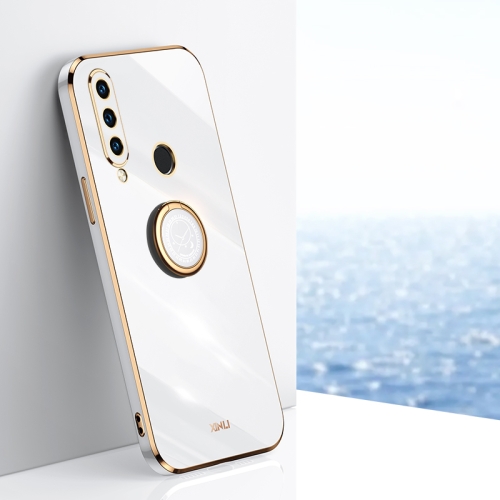 For Huawei P30 Lite XINLI Straight 6D Plating Gold Edge TPU Shockproof Case with Ring Holder(White)