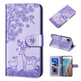 For Samsung Galaxy A22 5G Sika Deer Embossing Pattern Horizontal Flip PU Leather Case with Holder & Card Slot & Wallet & Photo Frame(Purple)
