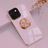 6D Electroplating Full Coverage Silicone Protective Case with Magnetic Ring Holder For iPhone 13 mini(Light Purple)