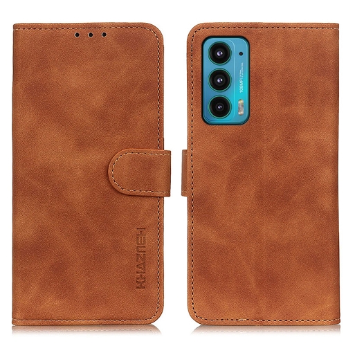 For Motorola Edge 20 KHAZNEH Retro Texture PU + TPU Horizontal Flip Leather Case with Holder & Card Slots & Wallet(Brown)