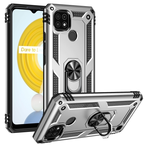 For OPPO Realme C21 Shockproof TPU + PC Protective Case with 360 Degree Rotating Holder(Silver)