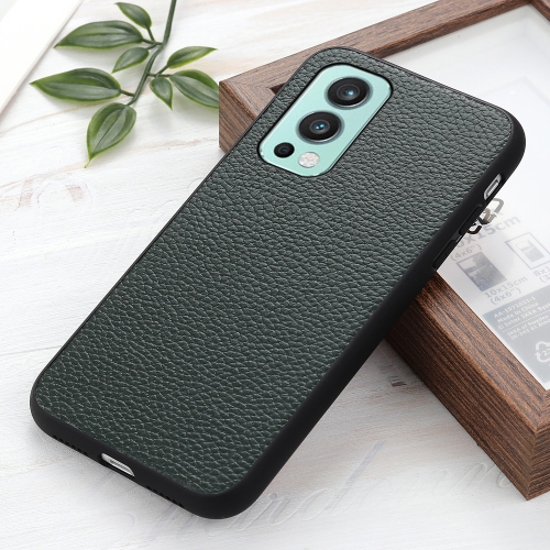For OnePlus Nord 2 5G Litchi Texture Genuine Leather Folding Protective Case(Green)