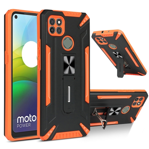 For Motorola Moto G9 Power War-god Armor TPU + PC Shockproof Magnetic Protective Case with Folding Holder(Orange + Black)