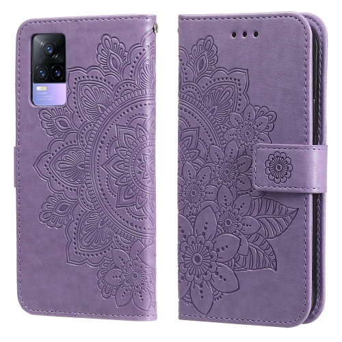 For vivo V21 4G / V21 5G 7-petal Flowers Embossing Pattern Horizontal Flip PU Leather Case with Holder & Card Slots & Wallet & Photo Frame(Light Purple)