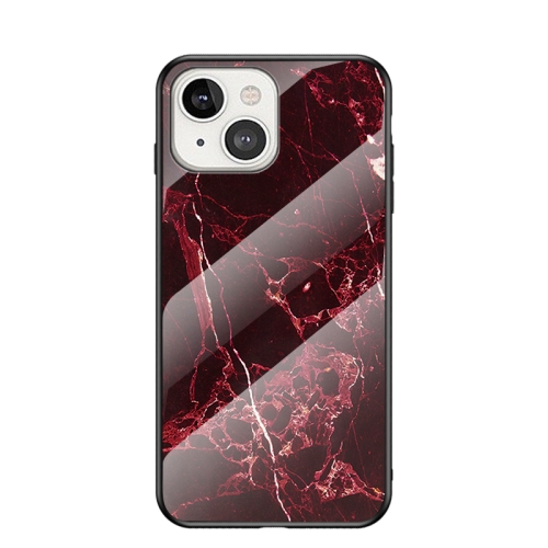 Marble Pattern Glass + TPU Protective Case For iPhone 13 mini(Blood Red)