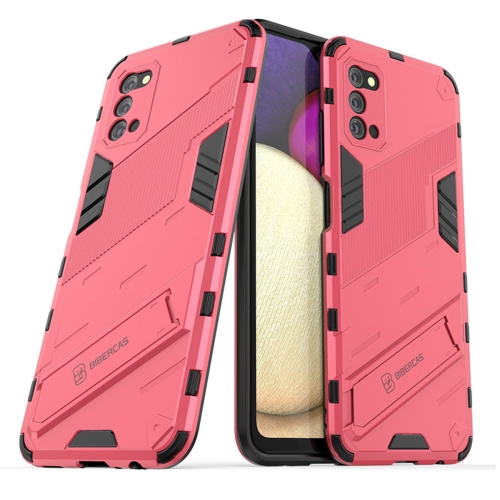 For Samsung Galaxy A03s EU Version Punk Armor 2 in 1 PC + TPU Shockproof Case with Invisible Holder(Light Red)