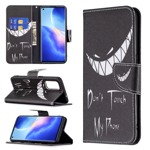 For OPPO Reno5 Colored Drawing Pattern Horizontal Flip Leather Case with Holder & Card Slots & Wallet(Smirk)