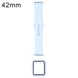 Silicone Replacement Strap Watchband + Watch Protective Case with Screen Protector Set For Apple Watch Series 3 & 2 & 1 42mm(Sky Blue)