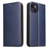 Fierre Shann PU Leather Texture Horizontal Flip Leather Case with Holder & Card Slots & Wallet For iPhone 13 mini(Blue)