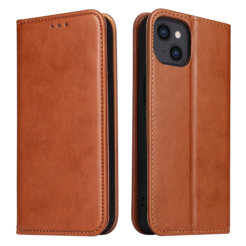 Fierre Shann PU Leather Texture Horizontal Flip Leather Case with Holder & Card Slots & Wallet For iPhone 13(Brown)