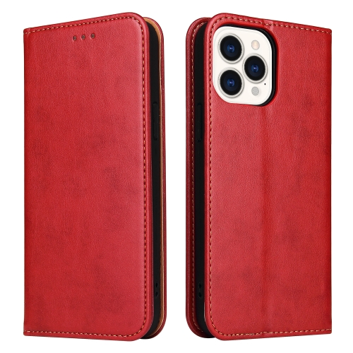 Fierre Shann PU Leather Texture Horizontal Flip Leather Case with Holder & Card Slots & Wallet For iPhone 13 Pro(Red)
