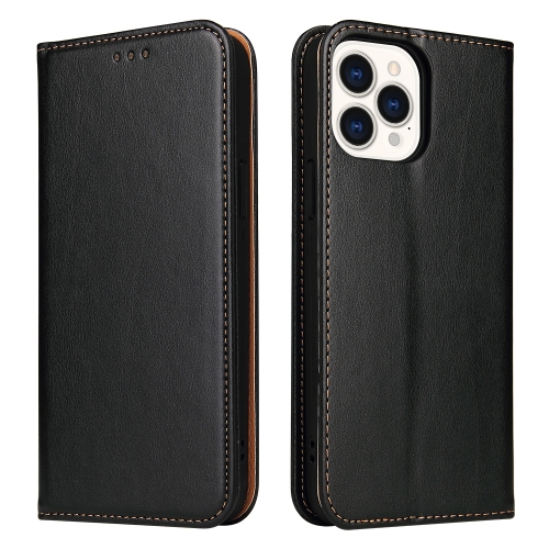 Fierre Shann PU Leather Texture Horizontal Flip Leather Case with Holder & Card Slots & Wallet For iPhone 13 Pro Max(Black)