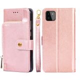 For Samsung Galaxy A22 5G Zipper Bag PU + TPU Horizontal Flip Leather Case with Holder & Card Slot & Wallet & Lanyard(Rose Gold)