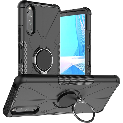 For Sony Xperia 10 III Armor Bear Shockproof PC + TPU Protective Case with Ring Holder(Black)