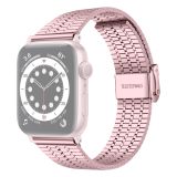Seven-beads Double Safety Buckle Steel Replacement Strap Watchband For Apple Watch Series 6 & SE & 5 & 4 44mm / 3 & 2 & 1 42mm(Rose Pink)