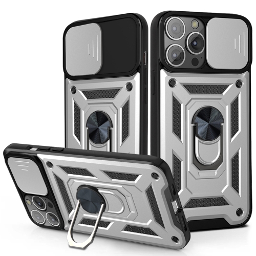 Sliding Camera Cover Design TPU+PC Protective Case For iPhone 13 mini(Silver)