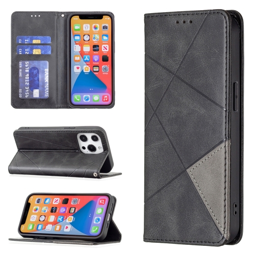 Rhombus Texture Horizontal Flip Magnetic Leather Case with Holder & Card Slots For iPhone 13(Black)