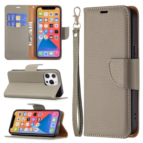 Litchi Texture Pure Color Horizontal Flip Leather Case with Holder & Card Slots & Wallet & Lanyard For iPhone 13 mini(Grey)