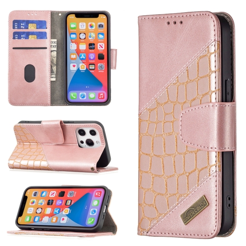 For iPhone 13 mini Matching Color Crocodile Texture Horizontal Flip PU Leather Case with Wallet & Holder & Card Slots(Rose Gold)