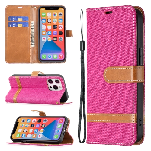 Color Matching Denim Texture Horizontal Flip Leather Case with Holder & Card Slots & Wallet & Lanyard For iPhone 13 mini(Rose Red)