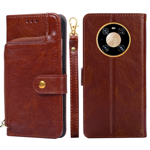 For Huawei Mate 40 Pro Zipper Bag PU + TPU Horizontal Flip Leather Case with Holder & Card Slot & Wallet & Lanyard(Brown)