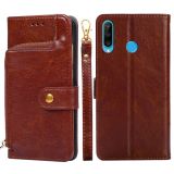 For Huawei P30 lite / nova 4e Zipper Bag PU + TPU Horizontal Flip Leather Case with Holder & Card Slot & Wallet & Lanyard(Brown)