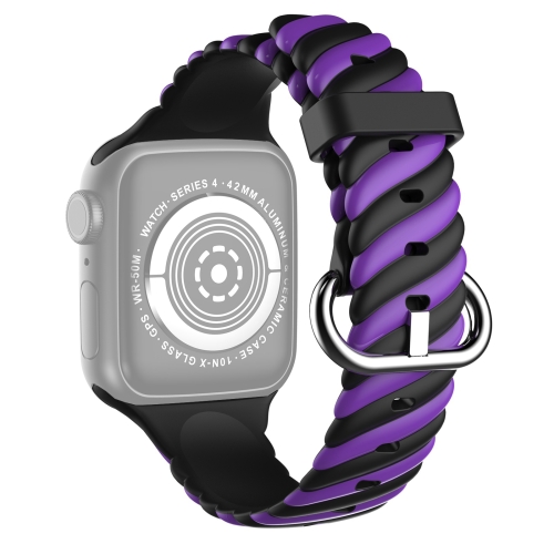 Two-color Twist Silicone Replacement Strap Watchband For Apple Watch Series 6 & SE & 5 & 4 40mm / 3 & 2 & 1 38mm(Purple Black)